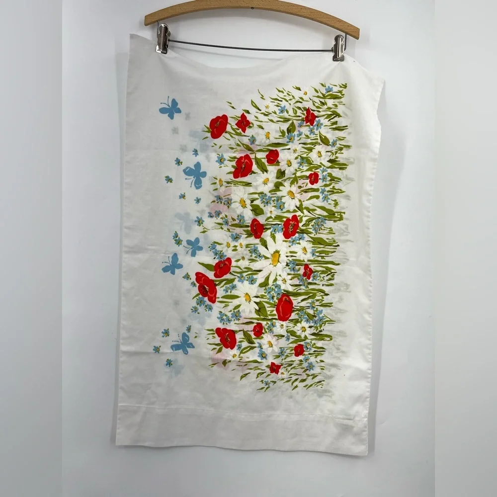 Vintage 70’s floral pillow case poppy daisy 0330 standard white red green